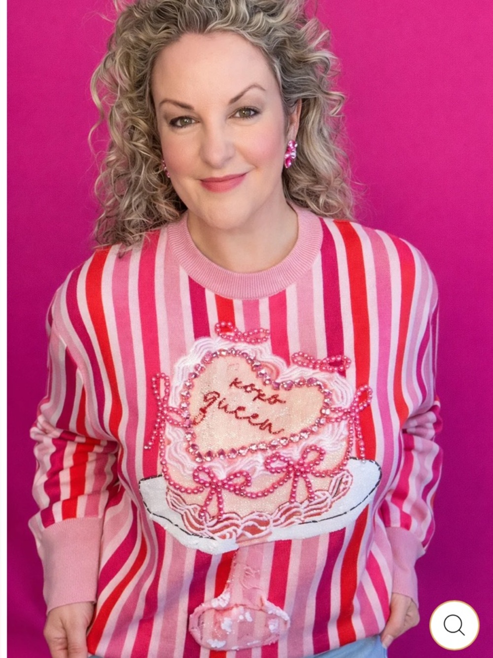 Queen of Sparkles Pink & Red Striped Embellished Sweater Heart Cake